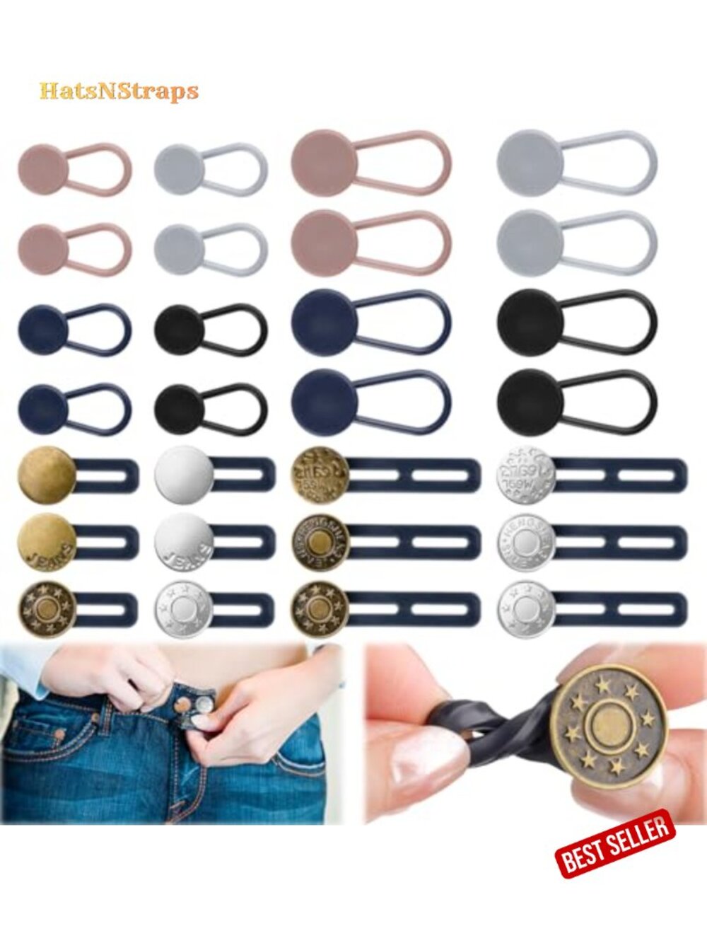 Button Extenders for Jeans - No Sew Waistband Extenders - 28 Pack